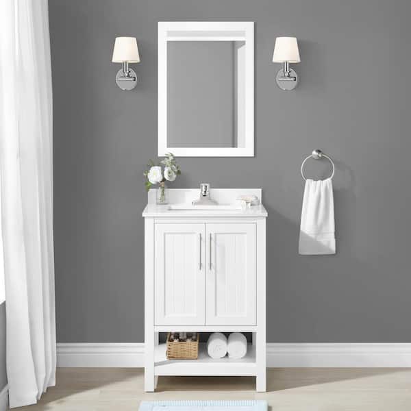OVE Decors Concord 24 in. W x 19 in. D x 34 in. H Single Sink Bath Vanity in White with White Engineered Stone Top with Mirror