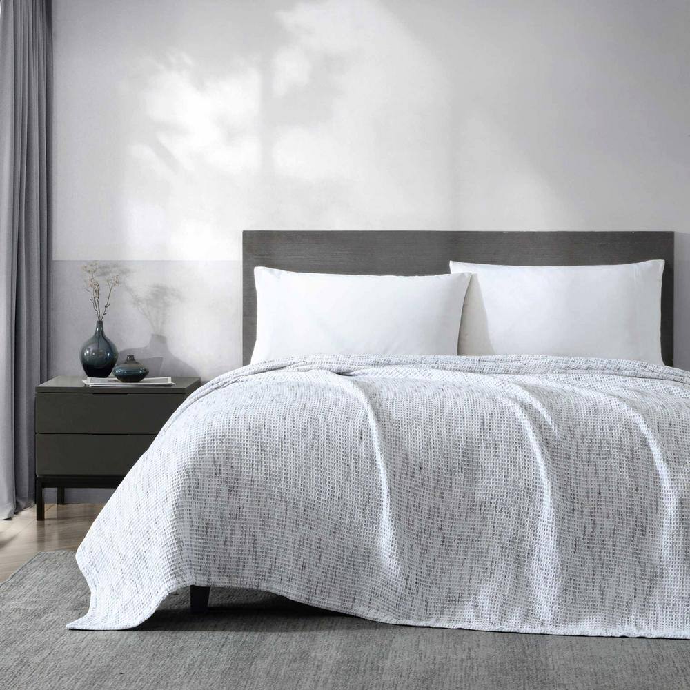 King White and Black Cotton Waffle Weave Blanket