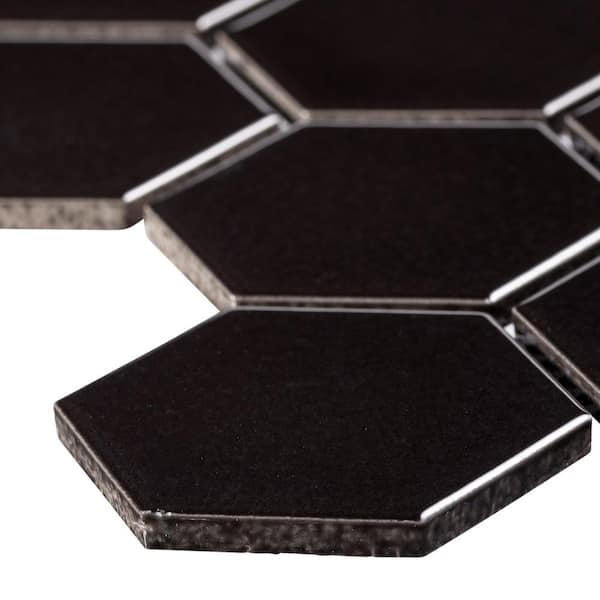 ANDOVA Stylish Hexagon 12.69 in. x 11 in. Glossy Starque Black Porcelain Marble Tile Sample