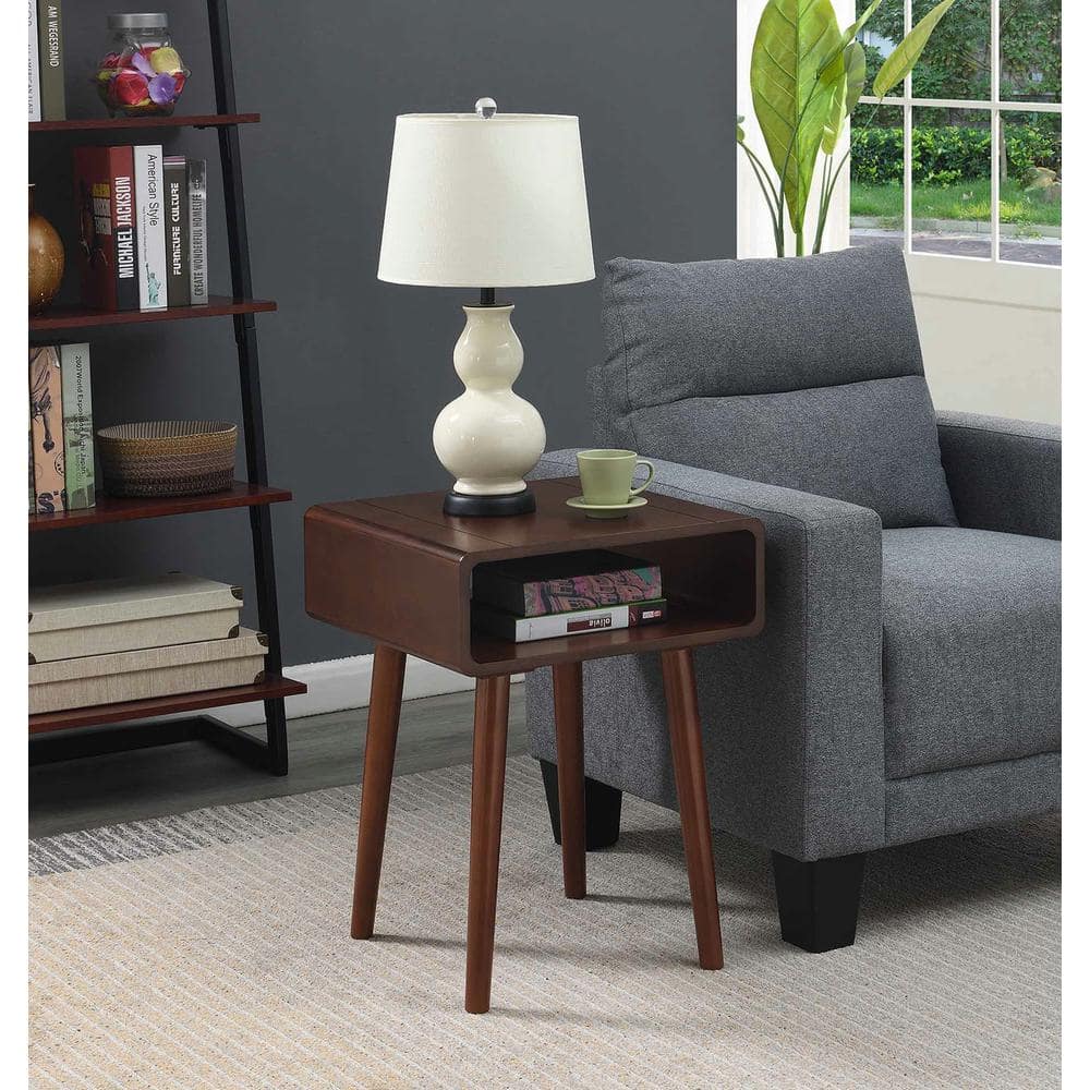 Espresso Birch and Poplar Mid-Century Rectangular End Table with Shelf