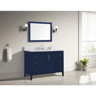 Sturgess 49 in. W x 22 in. D Bath Vanity in Navy Blue with Marble Vanity Top in Carrara White with White Basin