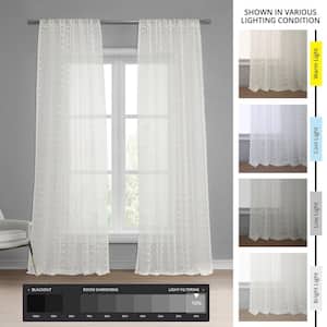 Strasbourg Dot Patterned Faux Linen Sheer Curtain - 50 in. W x 96 in. L Rod Pocket with Hook belt Single Window Panel