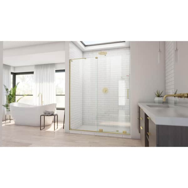 Mirage-X 50-54 in. W x 71 in. H Frameless Sliding Shower Door in Brushed Gold