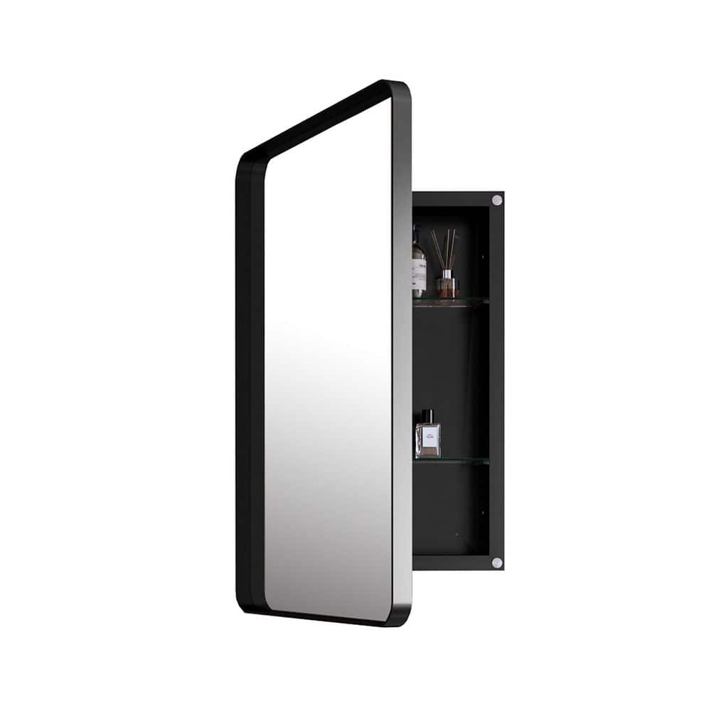 Recessed Black 20 in. W x 30 in. H Metal Framed Bathroom Vanity Mirror with
