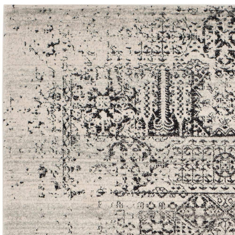 Ivory and Black High Pile Synthetic Area Rug