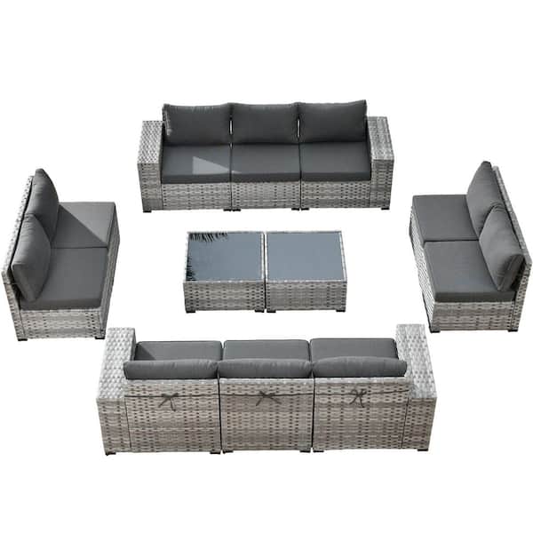 Beatrice 12-Piece Wicker Outdoor Sectional Set with Black Cushions