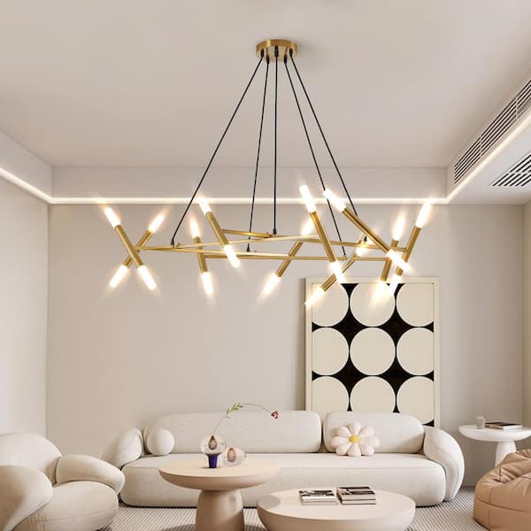 40.9 in. W 20-Light Gold Chandelier Adjustable Height Light Fixture for Kitchen Island, 3W, G9, No Bulbs Included