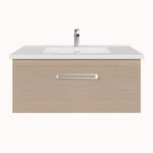 Orleans 38 in. W x 20 in. D x 23 in. H Single Sink Wallmount Bath Vanity in Light Oak with White Porcelain Top