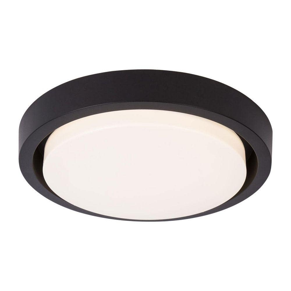 OUKANING 12.59 in. 1-Light Modern Minimalist Round Black Flush