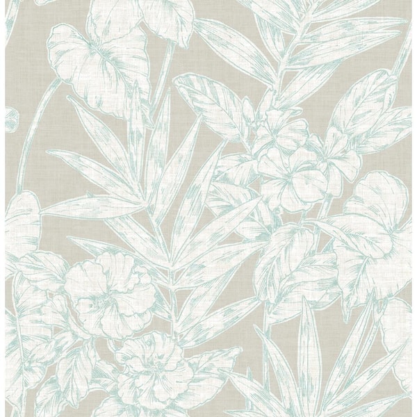 A-Street Prints Fiji Turquoise Floral Turquoise Wallpaper Sample