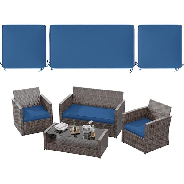 WNP 36 in. x 18 in. (3-Piece) Outdoor Patio Replacement Seat Cushions Fit for Loveseat Lounge Chair Furniture Blue