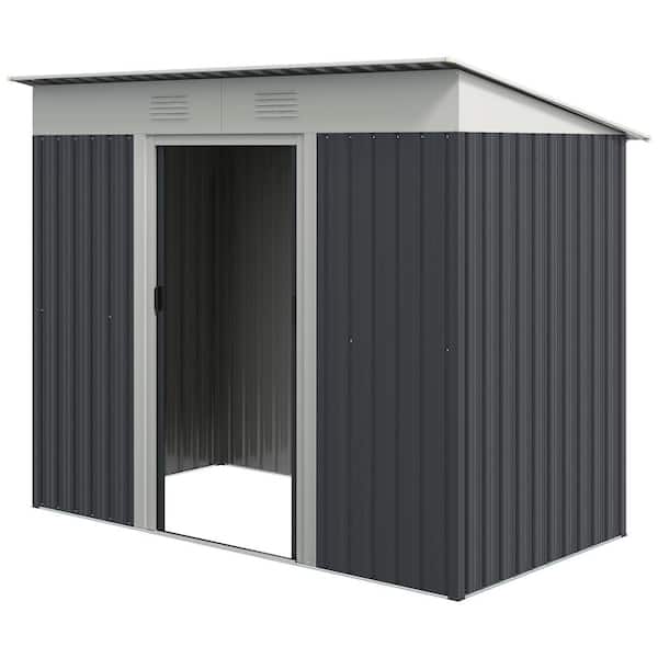 Siavonce 7 ft. x 4 ft. Metal Storage Garden Shed, Garden Tool House with Outdoor Double Sliding Doors, 2 Air Vents, 25.71 sq. ft.