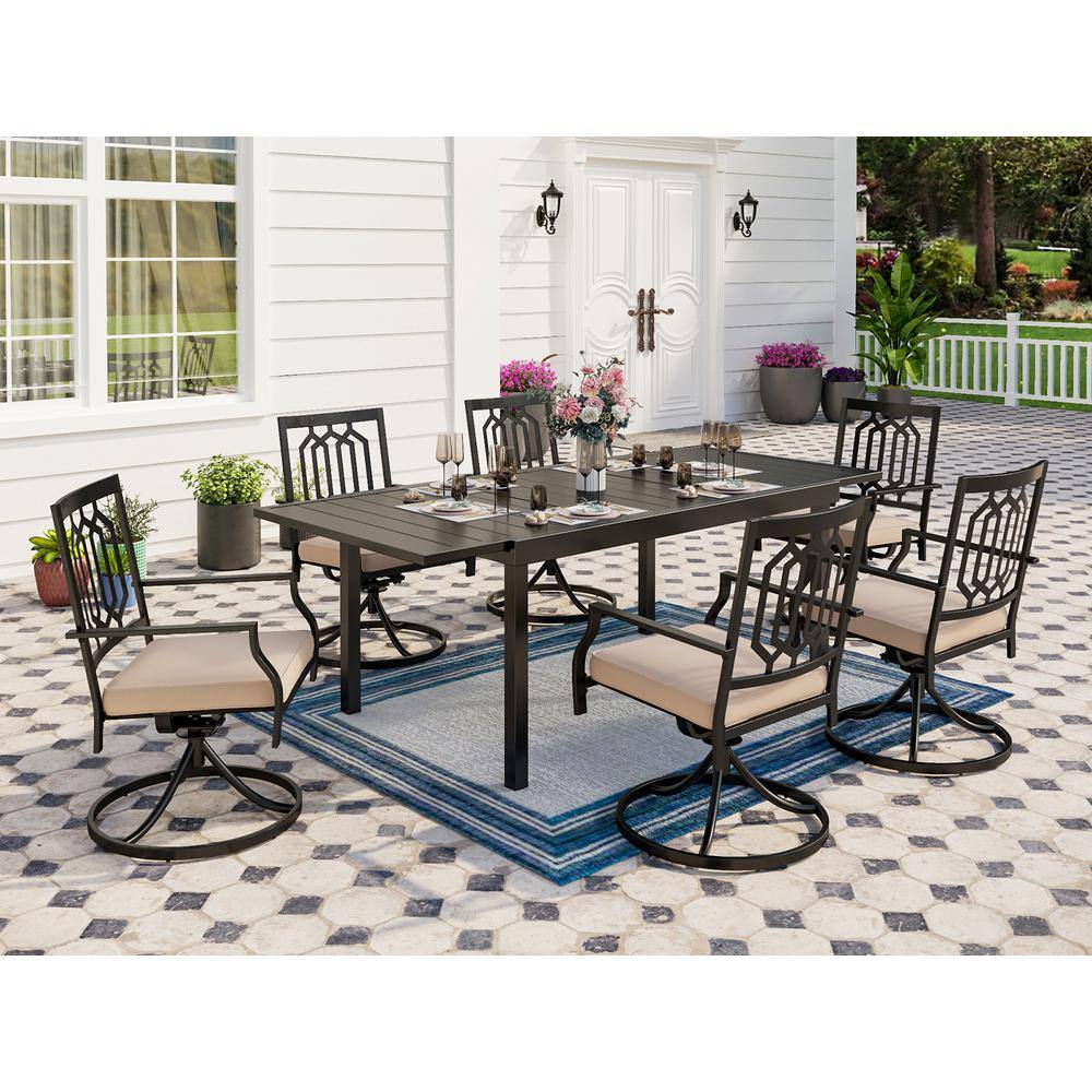 PHI VILLA Black 7Piece Metal Outdoor Patio Dining Set with Extendable