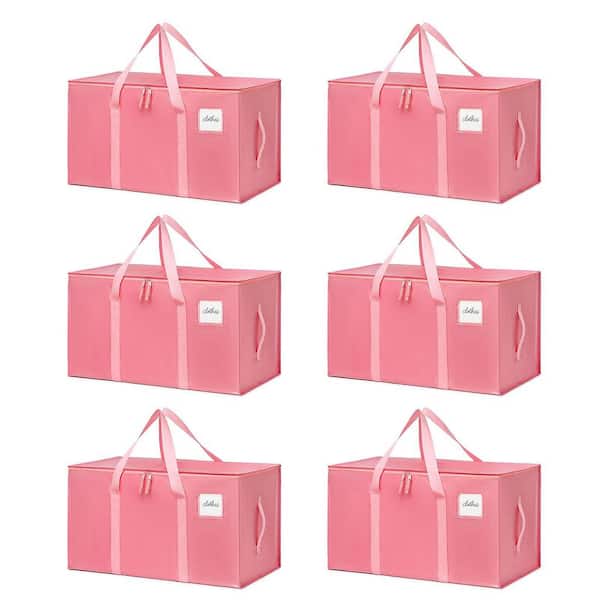 Bubblegum Pink Heavy Duty Moving Bag with Zippers and Reinforced Handles, Extra Large Capacity Storage Tote, 6 Pack