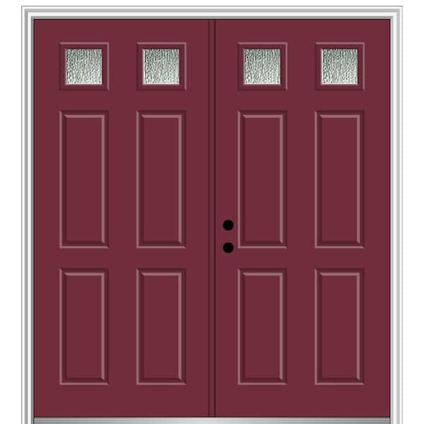 MMI Door Rain Glass 72 in. x 80 in. Right-Hand Inswing Burgundy Fiberglass Prehung Front Door on 4-9/16 in. Frame