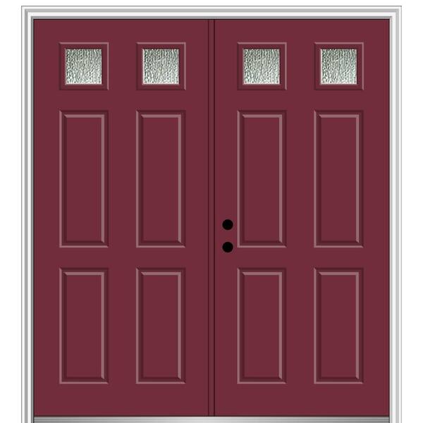 MMI Door 72 in. x 80 in. Right-Hand Inswing Rain Glass Burgundy Fiberglass Prehung Front Door on 6-9/16 in. Frame