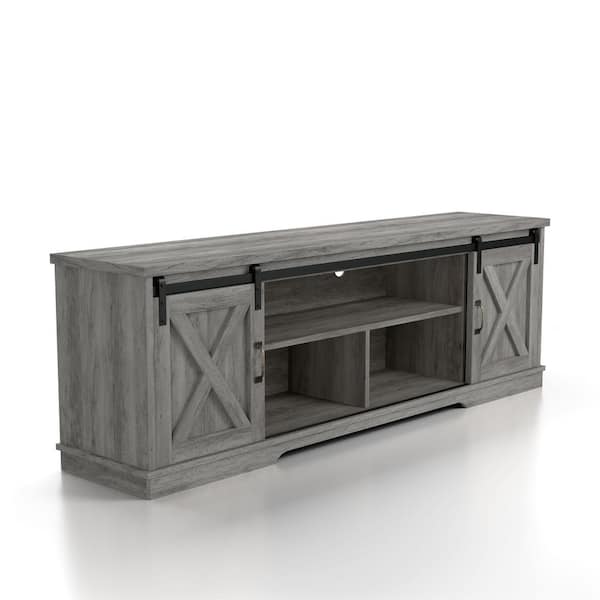 Furniture of America Cheverly 71 in. Vintage Gray Oak TV Stand