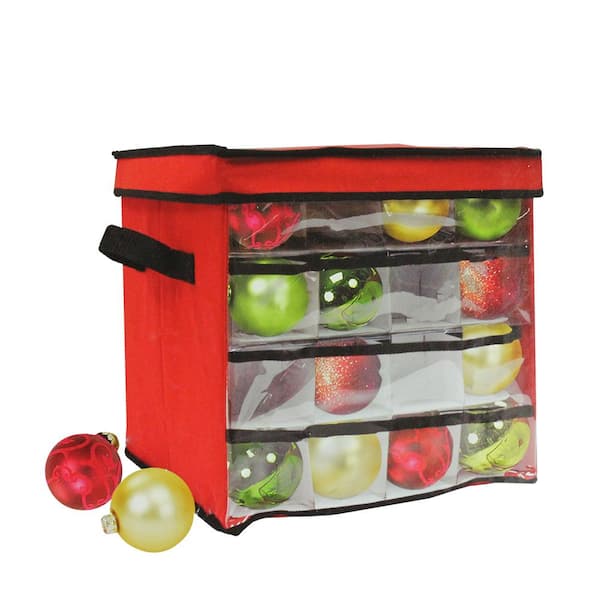Northlight 12 in. Red and Clear Christmas Ornament Storage Bag (Holds 64-Ornaments)