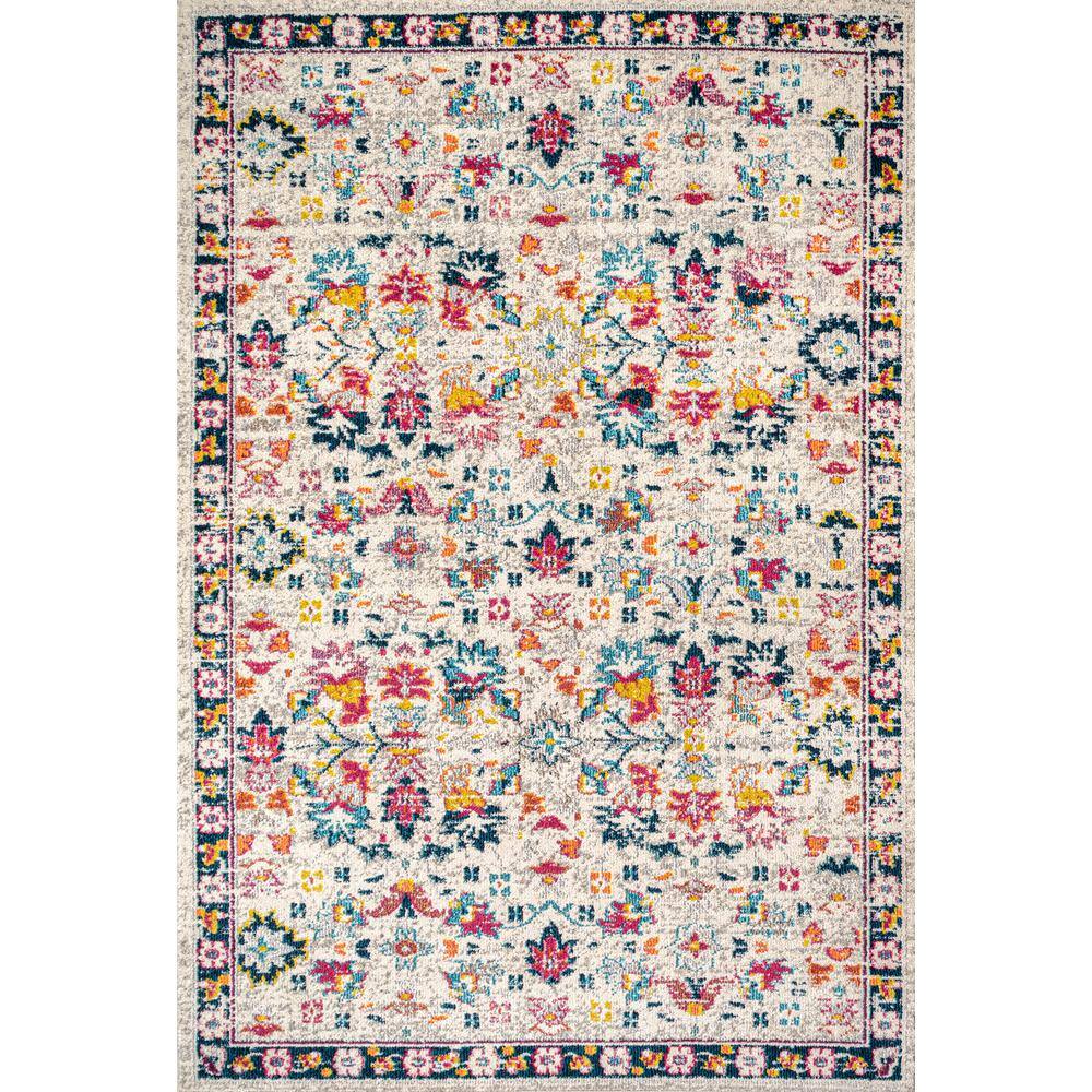 Beige Multicolor Synthetic Boho Floral Area Rug