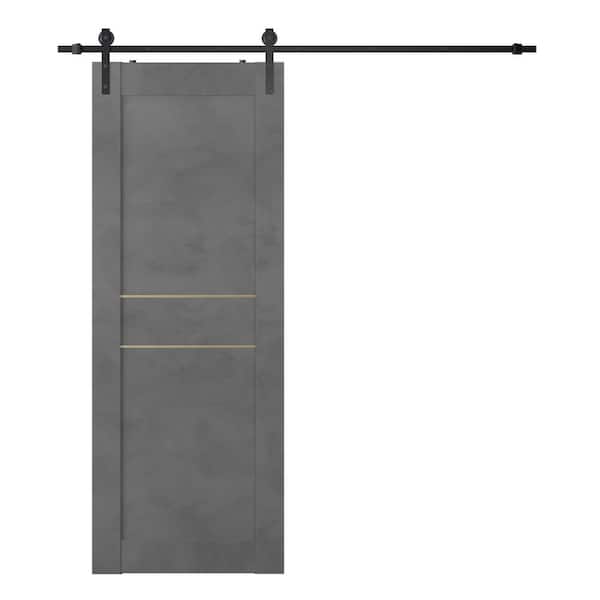 Belldinni Vona Gold 32 in. x 80 in. Dark Urban Composite Wood Sliding Barn Door with Hardware Kit