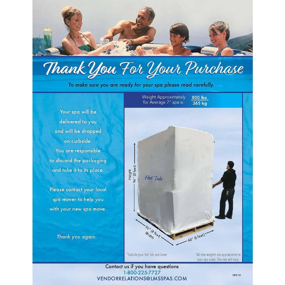 7-Person White Acrylic Bench Spa Hot Tub with LED Waterfall