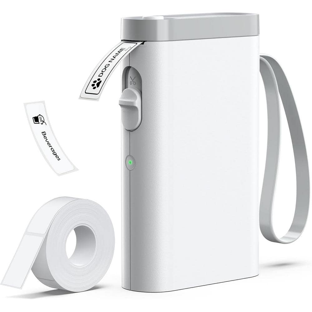 Label Maker Machine with Tape, Built-in Cutter and Multiple Templates in Wh