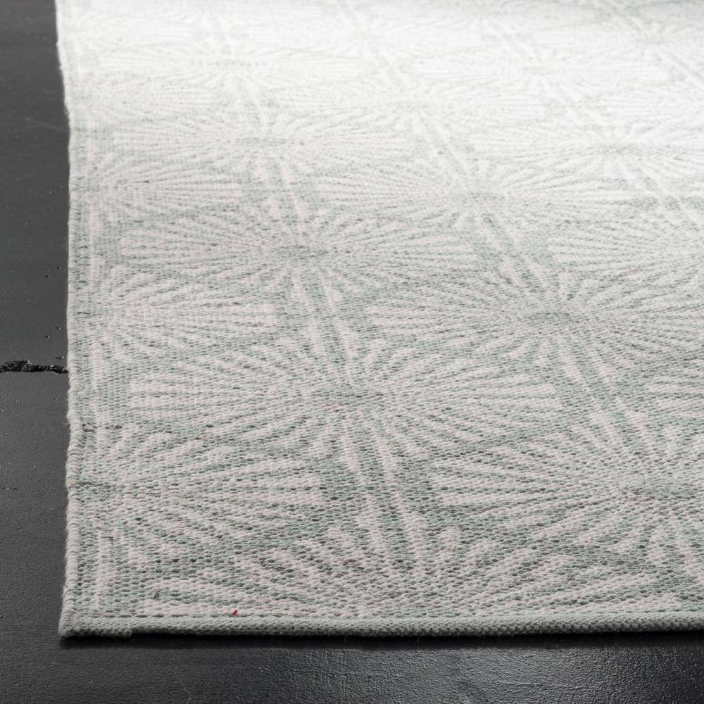 Ivory and Light Green Handwoven Cotton Runner Rug