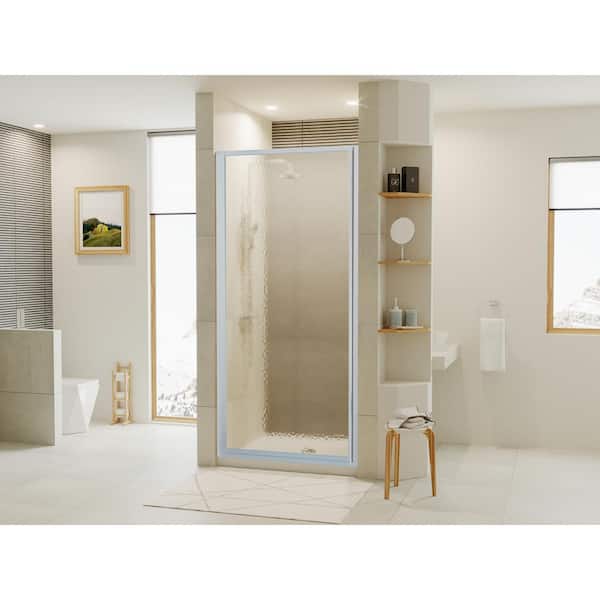 Coastal Shower Doors Legend 23.625 in. to 24.625 in. x 69 in. Framed Hinged Shower Door in Platinum with Obscure Glass