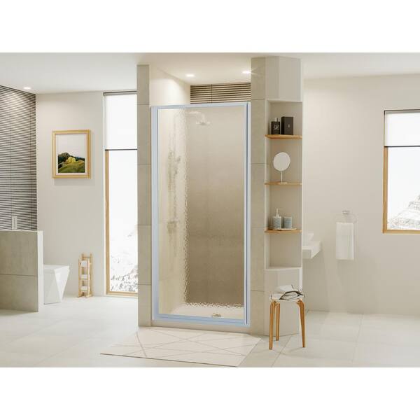 Coastal Shower Doors Legend 27.625 in. to 28.625 in. x 64 in. Framed Hinged Shower Door in Platinum with Obscure Glass