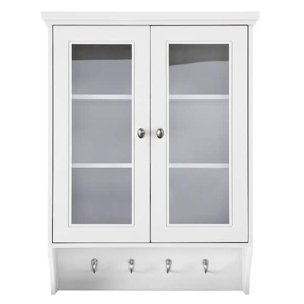 Home Decorators Collection Gazette 23 1 2 In W X 31 H 7 D Bathroom Storage Wall Cabinet With Glass Door White Gaww2431 The Depot - Bath Wall Cabinet Home Depot