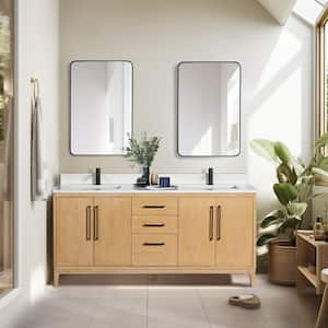 Gara 72 in. W x 22 in. D x 33.9 in. H Double Sink Bath Vanity in Grey with White Grain Composite Stone Top