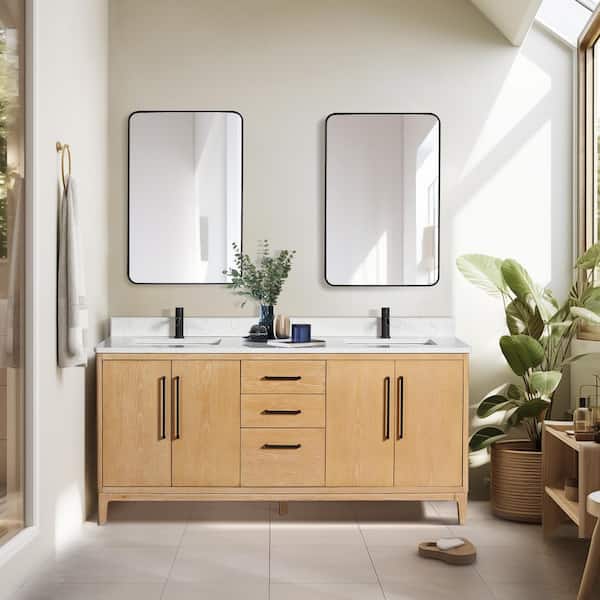 ROSWELL Gara 72 in. W x 22 in. D x 33.9 in. H Double Sink Bath Vanity in Grey with White Grain Composite Stone Top