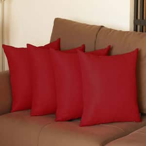 Decorative Farmhouse Red 20 in. x 20 in. Square Solid Color Throw Pillow Set of 4