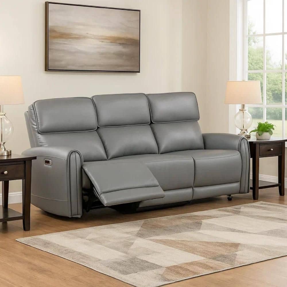 Sily 80.5 in. Round Arm Faux Leather Rectangle Power Reclining Sofa Gray price history on PriceWatchPro