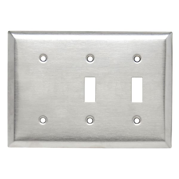 Legrand Pass & Seymour 302/304 S/S 3 Gang 2 Toggle 1 Strap Mount Blank Wall Plate, Stainless Steel (1-Pack)