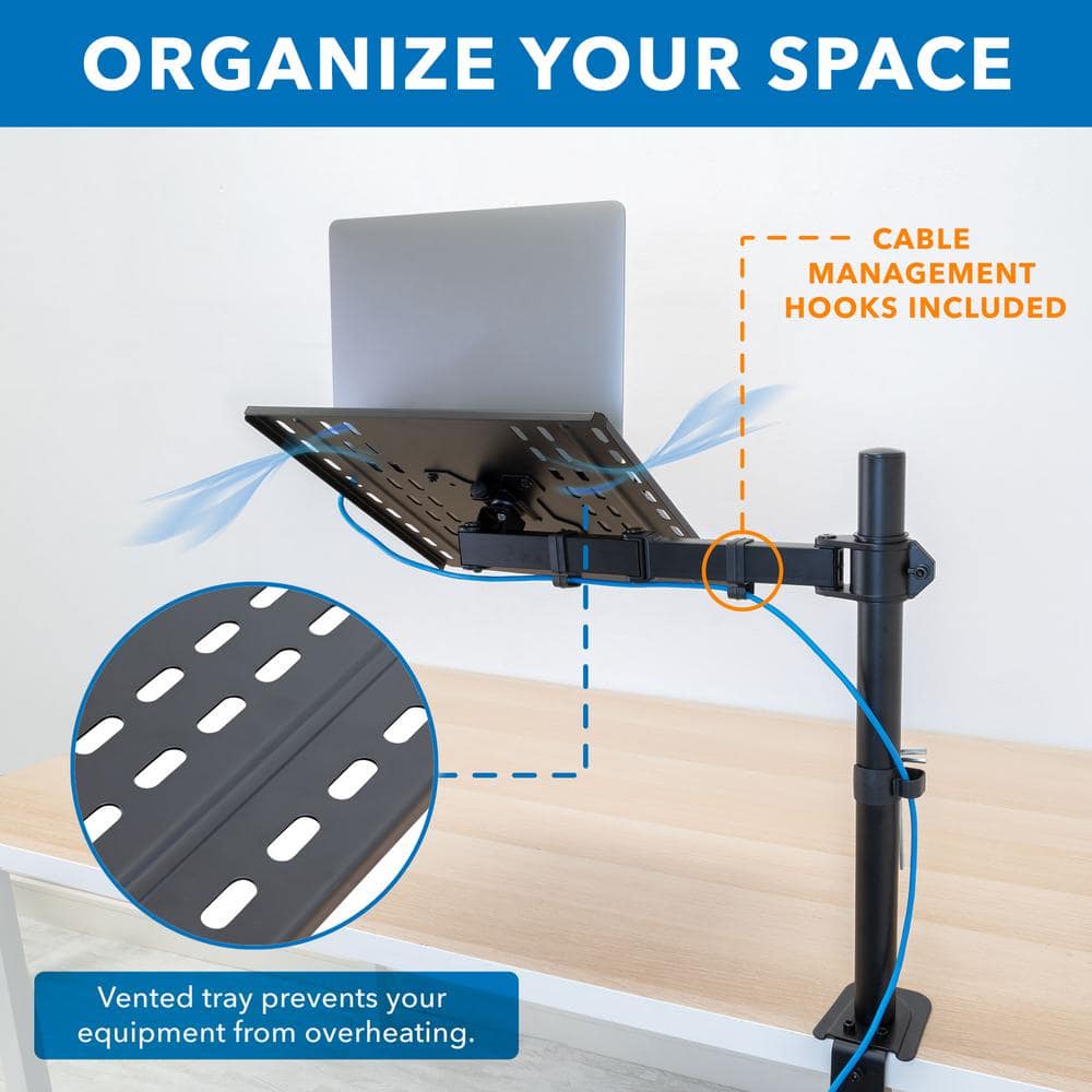 Black Adjustable Laptop Desk Mount with Vented Tray