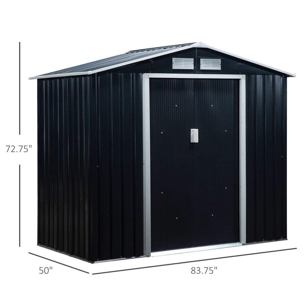 Outsunny Dark Gray Metal Storage Shed with Vents and Sliding Doors