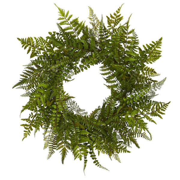 Nearly Natural 24 in. Artificial Mixed Fern Wreath