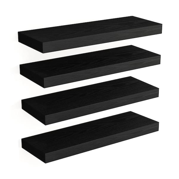 15.8 in. W x 5.51 in. D x 1.18 in. H Black Floating Wall Shelves Set of 4 with Metal Brackets for Bathroom Kitchen