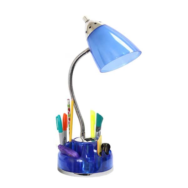 Simple Designs 20 in. Blue Organizer Desk Lamp with Charging