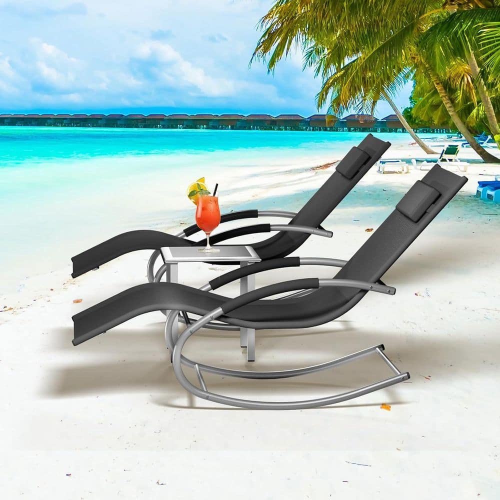 Patio Chaise Lounge Set, Aluminum Pool Lounge Chairs, Sunbathing Pool Chair