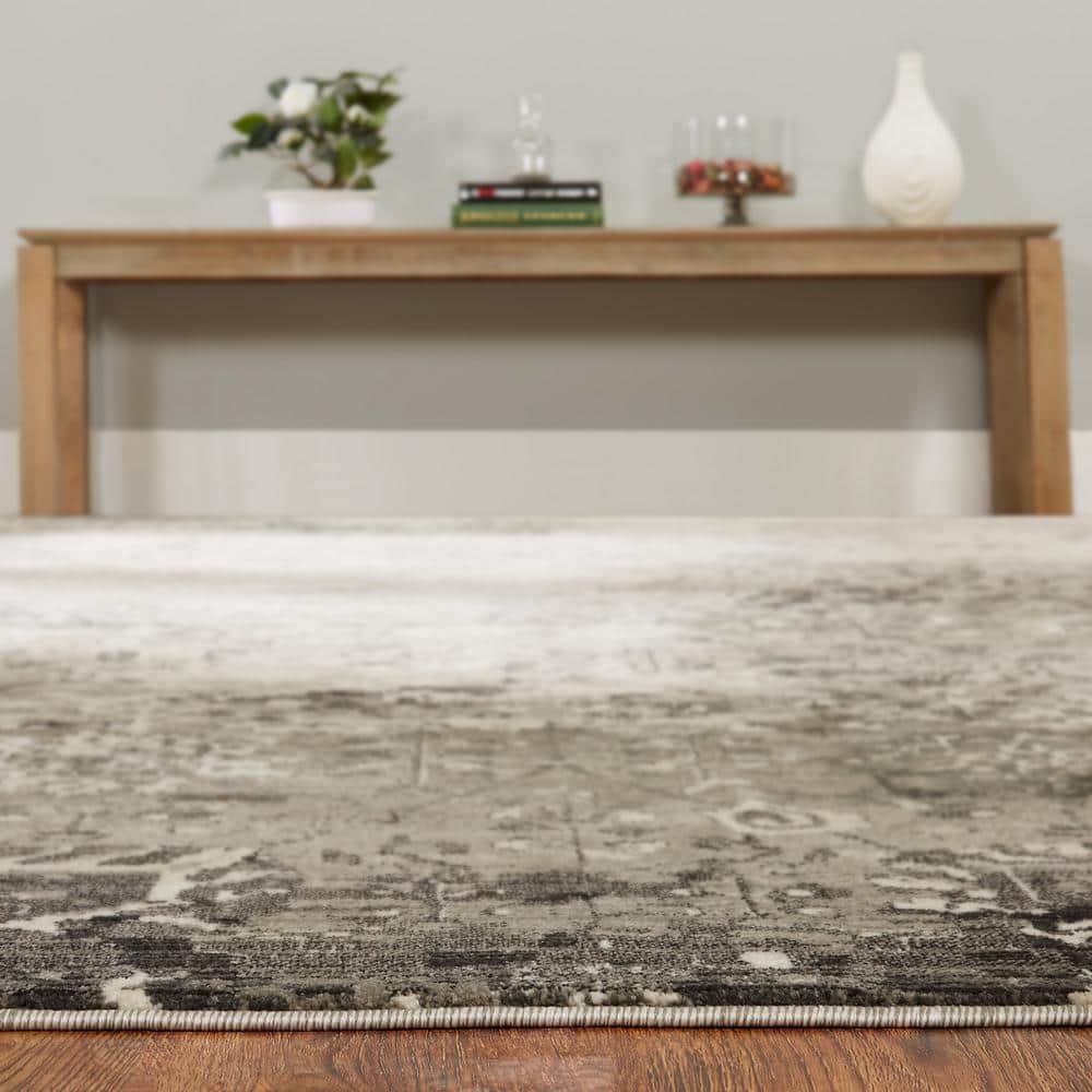 Gray Abstract Synthetic 8' x 10' Hand-knotted Area Rug