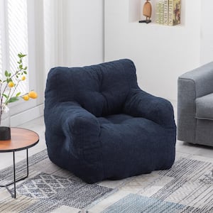 37 in. W x 39.37 in. D x 27.56 in. H Dark Blue Soft Tufted Foam Bean Bag Chair with Teddy Fabric