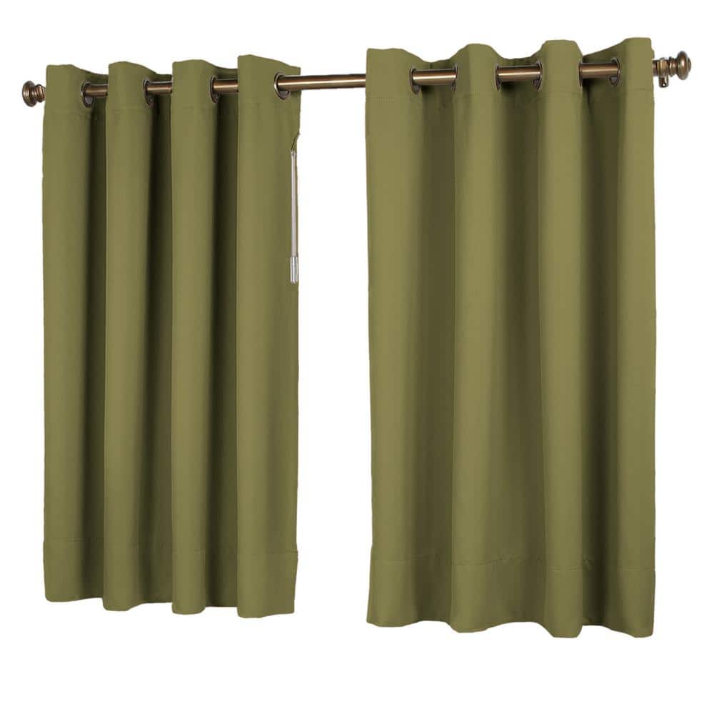 Sage Polyester Blackout Grommet Pleated Curtains