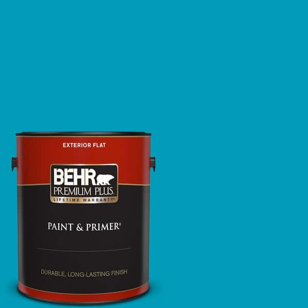 BEHR PREMIUM PLUS 1 gal. #520B-6 Brilliant Sea Flat Exterior Paint & Primer