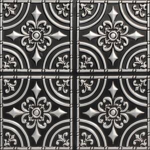 Wrought Iron 2 ft. x 2 ft. Glue Up PVC Ceiling Tile in Antique Silver
