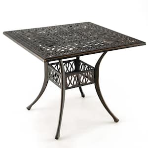 35.4 Inches Outdoor Dining Table All-Weather Cast Aluminum Table with 2.2" Umbrella Hole 4 Person Square Dining Table