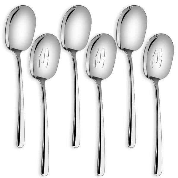 Extra Large Buffet Serving Spoons 12 in Stainless Steel Flatware Single Pieces Set of 6 for Catering