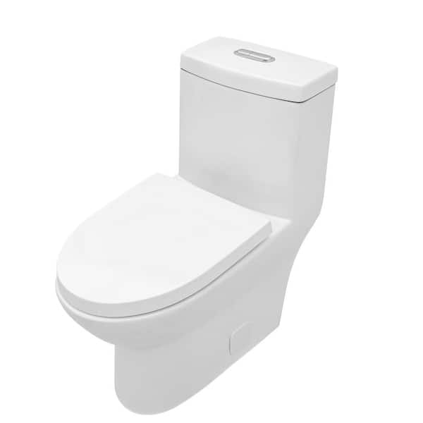 One-piece 1.1 GPF/1.6 GPF High Efficiency Dual Flush Elongated Toilet in White, Slow-Close Seat Included