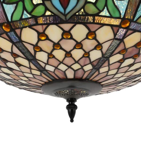 OUKANING 19.68 in. 5-Light Multi-Color Vintage Tiffany Shaded